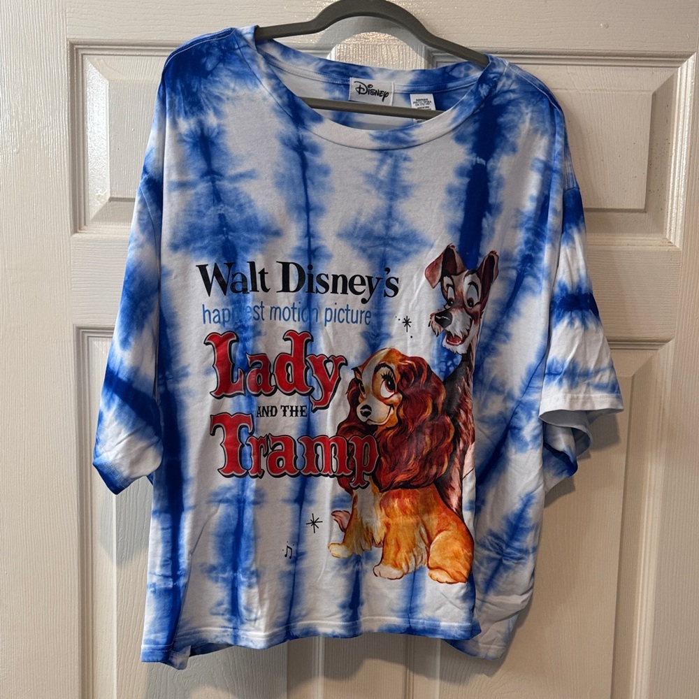 Disney Lady & The Tramp Blue & White Tie-Dye T-Shirt • 4X • Front & Back Graphic